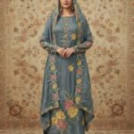 Teal blue shimmers with floral colourful flowers