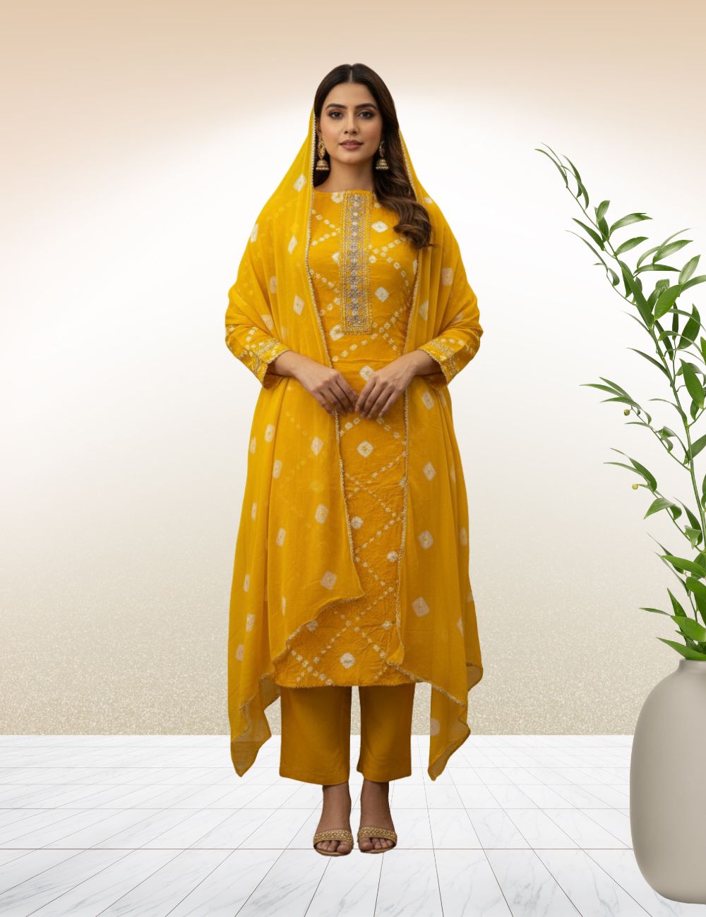 Vibrant Yellow Bandhani Suit Set